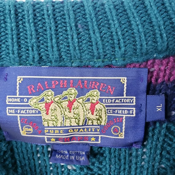 Vintage Ralph Lauren Chaps Cotton Sweater Colorful Chunky Knit 90s Y2K Biggy XL - Picture 5 of 6